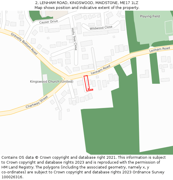 2, LENHAM ROAD, KINGSWOOD, MAIDSTONE, ME17 1LZ: Location map and indicative extent of plot