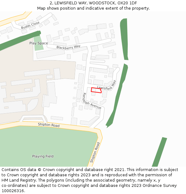 2, LEWISFIELD WAY, WOODSTOCK, OX20 1DF: Location map and indicative extent of plot