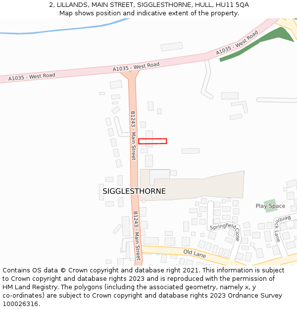 2, LILLANDS, MAIN STREET, SIGGLESTHORNE, HULL, HU11 5QA: Location map and indicative extent of plot