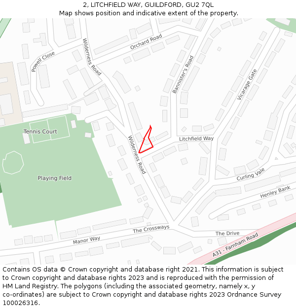 2, LITCHFIELD WAY, GUILDFORD, GU2 7QL: Location map and indicative extent of plot