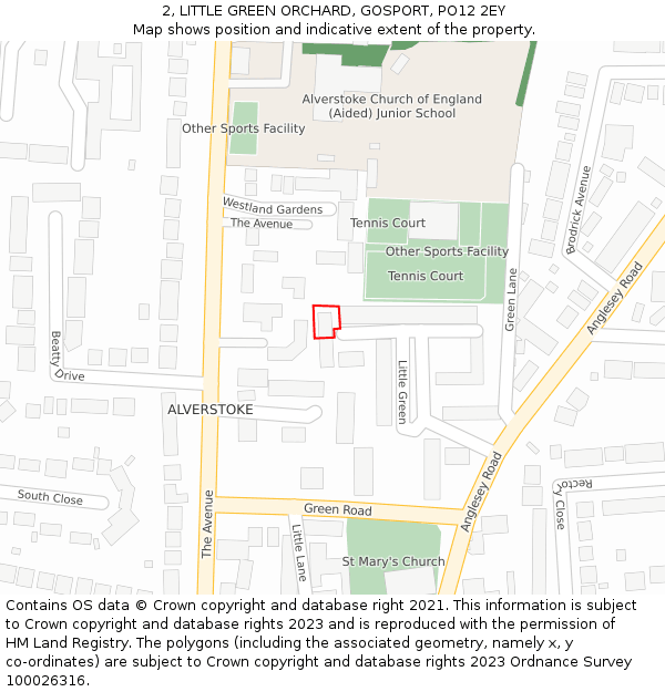 2, LITTLE GREEN ORCHARD, GOSPORT, PO12 2EY: Location map and indicative extent of plot