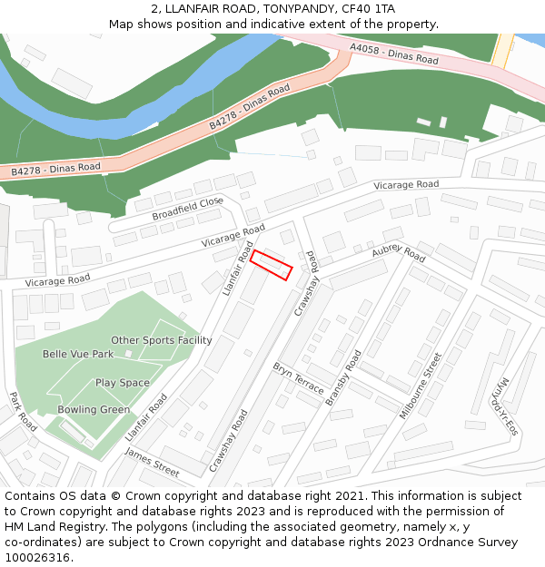 2, LLANFAIR ROAD, TONYPANDY, CF40 1TA: Location map and indicative extent of plot