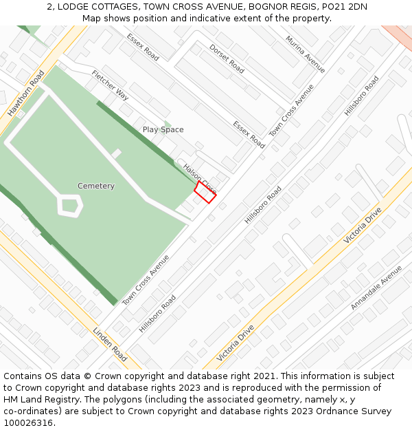 2, LODGE COTTAGES, TOWN CROSS AVENUE, BOGNOR REGIS, PO21 2DN: Location map and indicative extent of plot