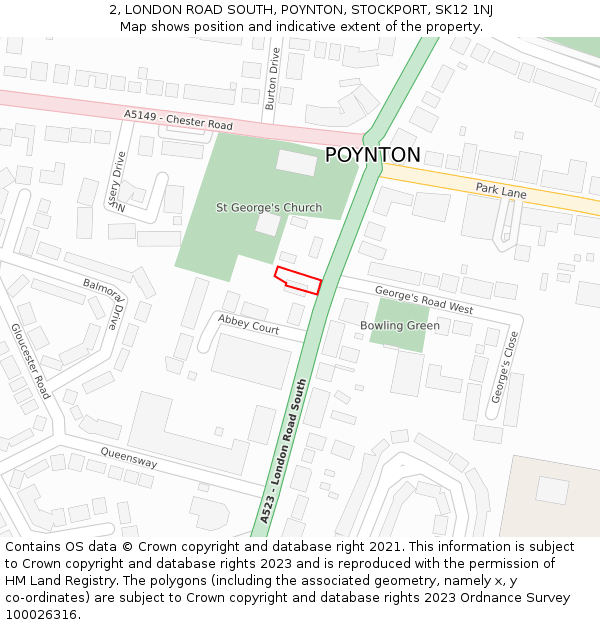 2, LONDON ROAD SOUTH, POYNTON, STOCKPORT, SK12 1NJ: Location map and indicative extent of plot