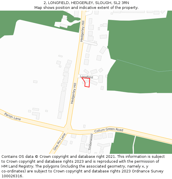 2, LONGFIELD, HEDGERLEY, SLOUGH, SL2 3RN: Location map and indicative extent of plot