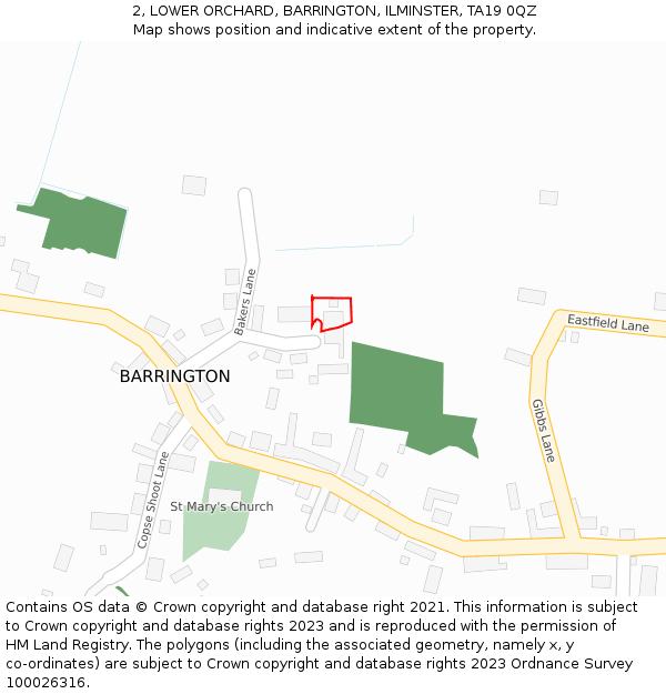 2, LOWER ORCHARD, BARRINGTON, ILMINSTER, TA19 0QZ: Location map and indicative extent of plot