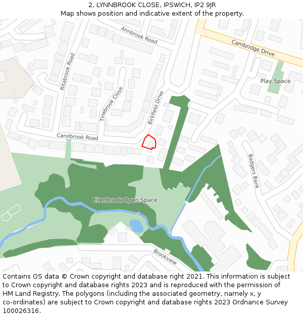 2, LYNNBROOK CLOSE, IPSWICH, IP2 9JR: Location map and indicative extent of plot