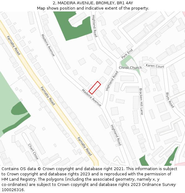 2, MADEIRA AVENUE, BROMLEY, BR1 4AY: Location map and indicative extent of plot