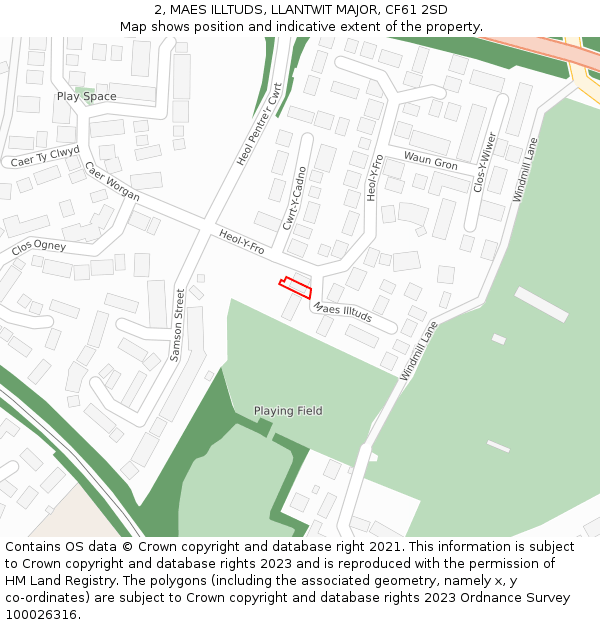 2, MAES ILLTUDS, LLANTWIT MAJOR, CF61 2SD: Location map and indicative extent of plot