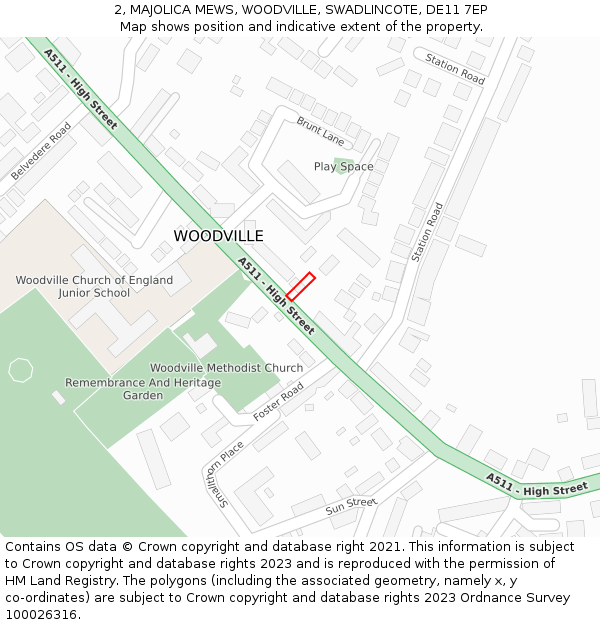 2, MAJOLICA MEWS, WOODVILLE, SWADLINCOTE, DE11 7EP: Location map and indicative extent of plot