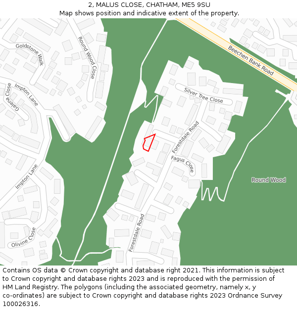 2, MALUS CLOSE, CHATHAM, ME5 9SU: Location map and indicative extent of plot