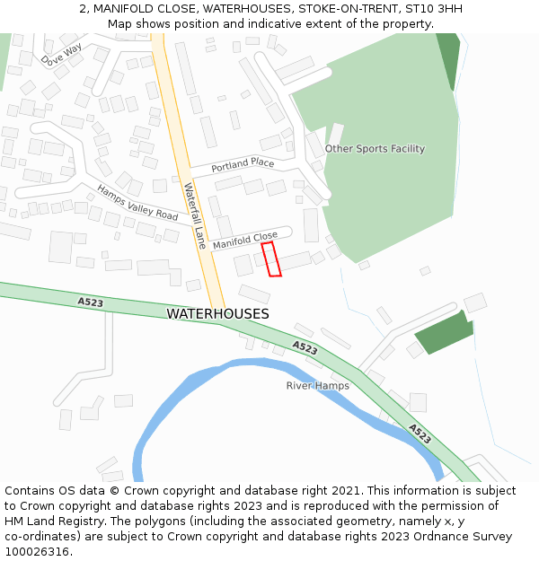 2, MANIFOLD CLOSE, WATERHOUSES, STOKE-ON-TRENT, ST10 3HH: Location map and indicative extent of plot