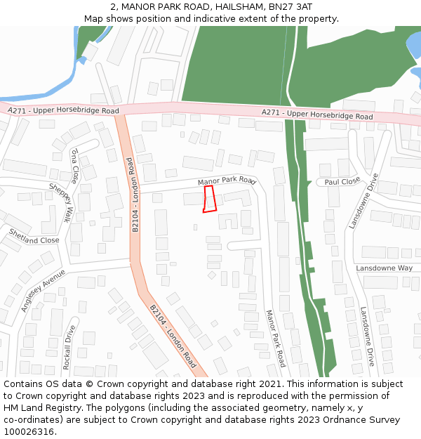 2, MANOR PARK ROAD, HAILSHAM, BN27 3AT: Location map and indicative extent of plot