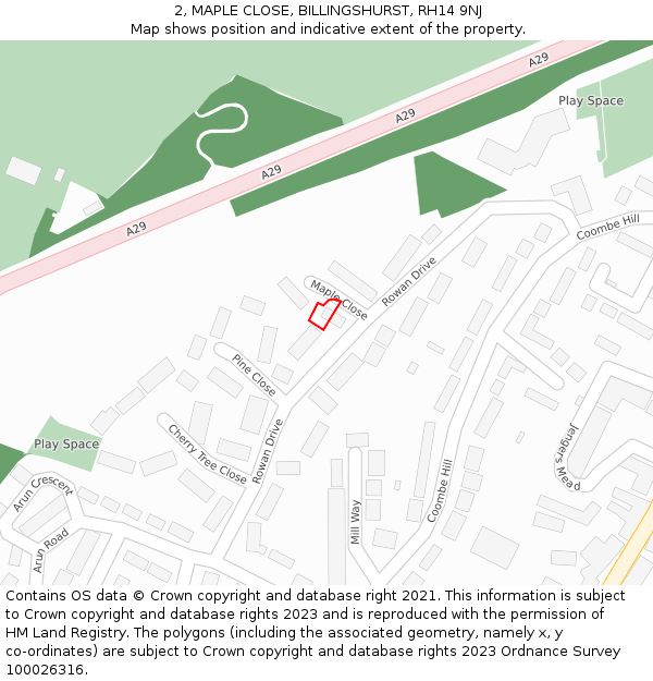 2, MAPLE CLOSE, BILLINGSHURST, RH14 9NJ: Location map and indicative extent of plot