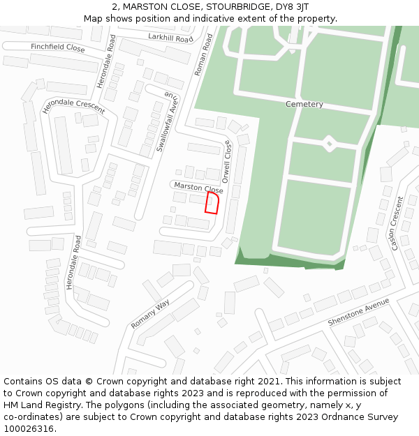 2, MARSTON CLOSE, STOURBRIDGE, DY8 3JT: Location map and indicative extent of plot