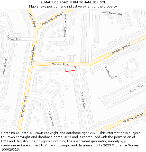 2, MAURICE ROAD, BIRMINGHAM, B14 6DL: Location map and indicative extent of plot
