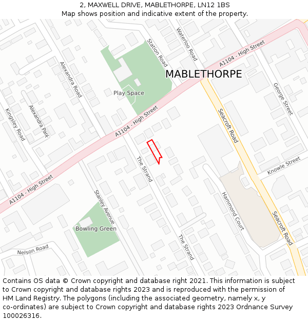 2, MAXWELL DRIVE, MABLETHORPE, LN12 1BS: Location map and indicative extent of plot