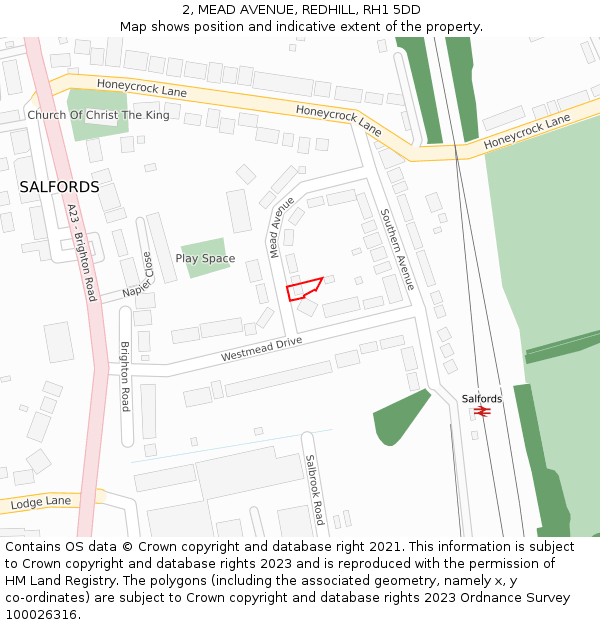 2, MEAD AVENUE, REDHILL, RH1 5DD: Location map and indicative extent of plot