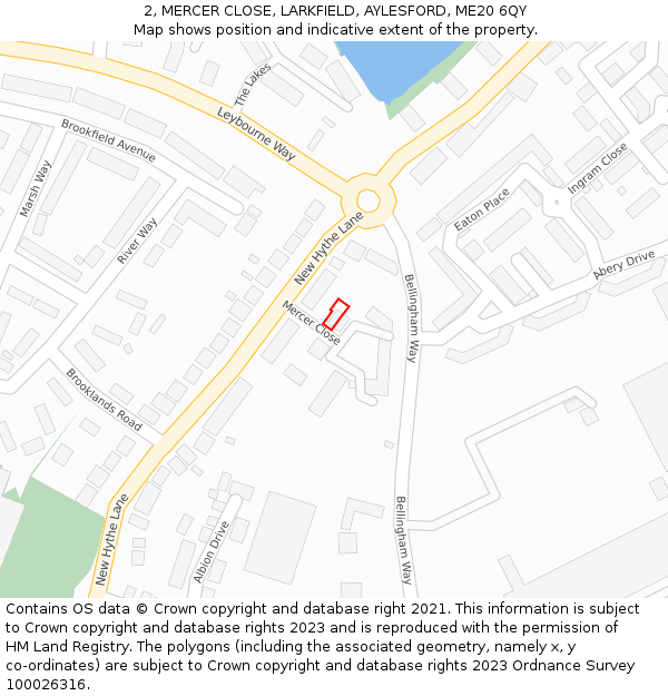 2, MERCER CLOSE, LARKFIELD, AYLESFORD, ME20 6QY: Location map and indicative extent of plot