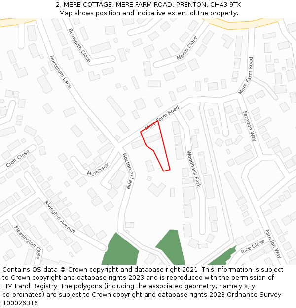 2, MERE COTTAGE, MERE FARM ROAD, PRENTON, CH43 9TX: Location map and indicative extent of plot