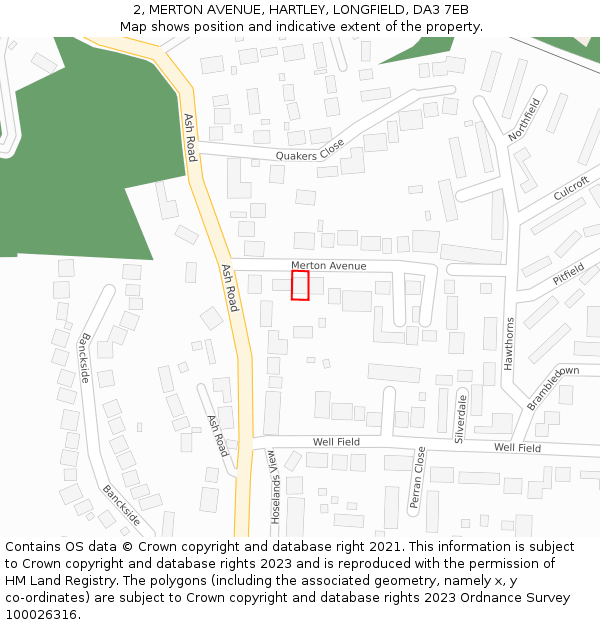 2, MERTON AVENUE, HARTLEY, LONGFIELD, DA3 7EB: Location map and indicative extent of plot