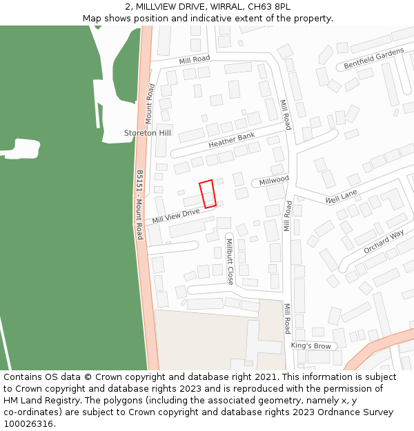 2, MILLVIEW DRIVE, WIRRAL, CH63 8PL: Location map and indicative extent of plot