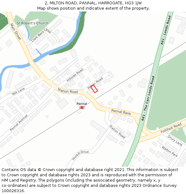 2, MILTON ROAD, PANNAL, HARROGATE, HG3 1JW: Location map and indicative extent of plot