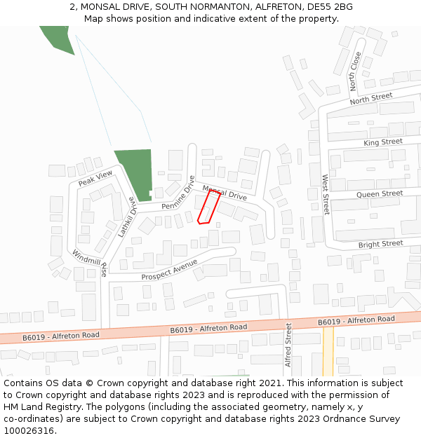 2, MONSAL DRIVE, SOUTH NORMANTON, ALFRETON, DE55 2BG: Location map and indicative extent of plot