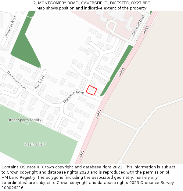 2, MONTGOMERY ROAD, CAVERSFIELD, BICESTER, OX27 8FG: Location map and indicative extent of plot