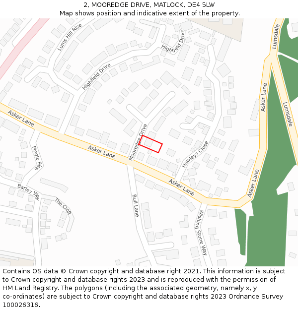 2, MOOREDGE DRIVE, MATLOCK, DE4 5LW: Location map and indicative extent of plot