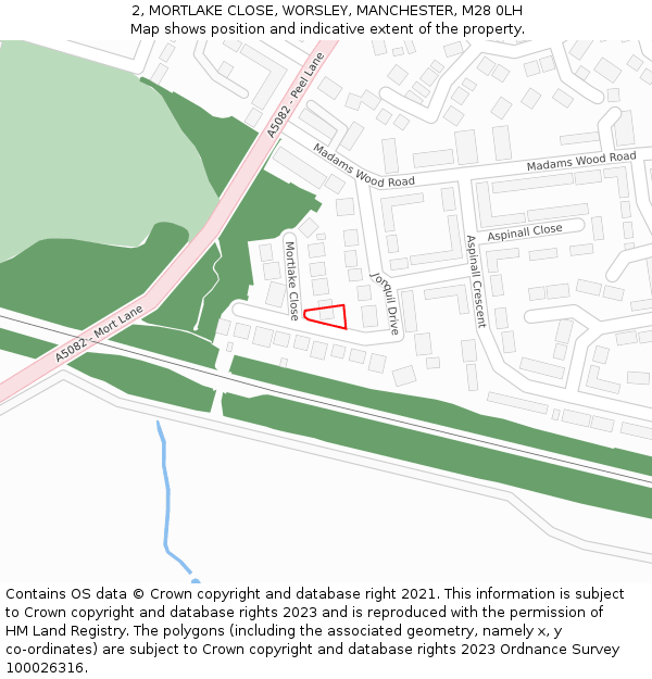 2, MORTLAKE CLOSE, WORSLEY, MANCHESTER, M28 0LH: Location map and indicative extent of plot