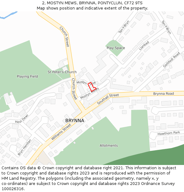 2, MOSTYN MEWS, BRYNNA, PONTYCLUN, CF72 9TS: Location map and indicative extent of plot