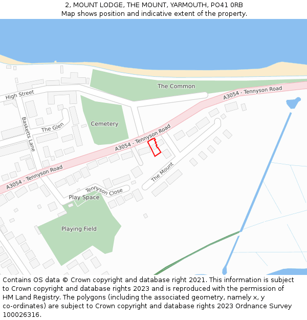 2, MOUNT LODGE, THE MOUNT, YARMOUTH, PO41 0RB: Location map and indicative extent of plot