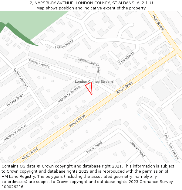 2, NAPSBURY AVENUE, LONDON COLNEY, ST ALBANS, AL2 1LU: Location map and indicative extent of plot