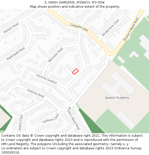 2, NASH GARDENS, IPSWICH, IP3 0SW: Location map and indicative extent of plot