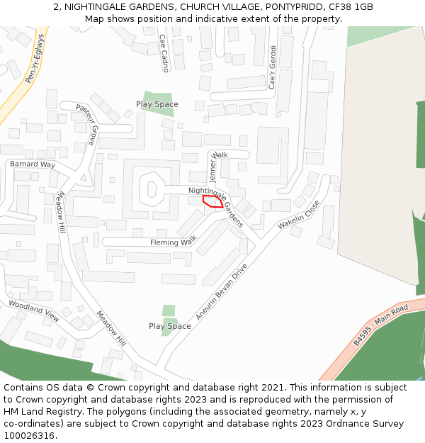 2, NIGHTINGALE GARDENS, CHURCH VILLAGE, PONTYPRIDD, CF38 1GB: Location map and indicative extent of plot