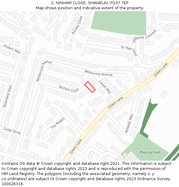 2, NINHAM CLOSE, SHANKLIN, PO37 7EP: Location map and indicative extent of plot