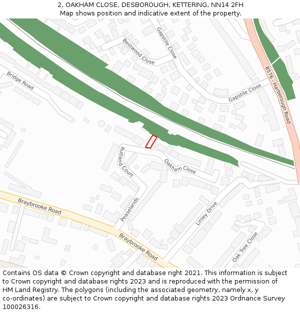 2, OAKHAM CLOSE, DESBOROUGH, KETTERING, NN14 2FH: Location map and indicative extent of plot