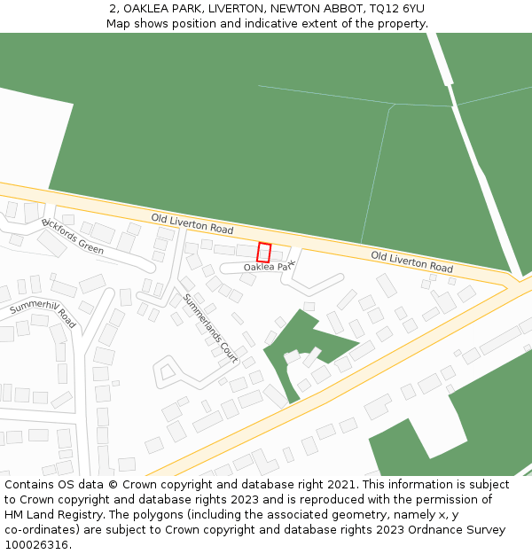 2, OAKLEA PARK, LIVERTON, NEWTON ABBOT, TQ12 6YU: Location map and indicative extent of plot