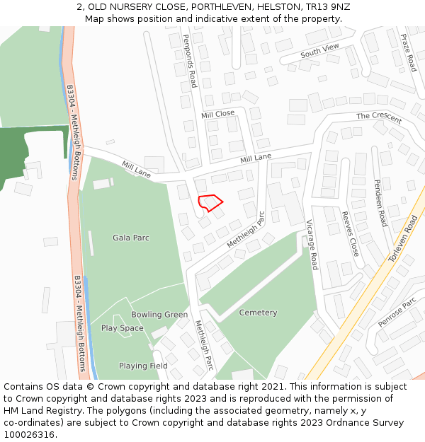 2, OLD NURSERY CLOSE, PORTHLEVEN, HELSTON, TR13 9NZ: Location map and indicative extent of plot