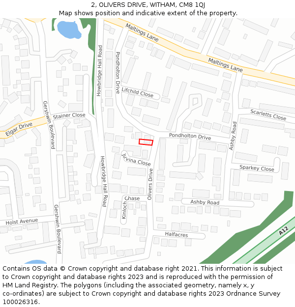 2, OLIVERS DRIVE, WITHAM, CM8 1QJ: Location map and indicative extent of plot