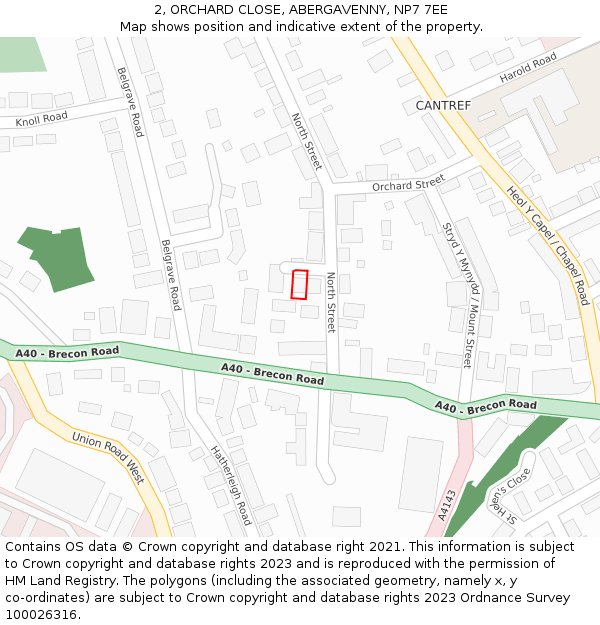 2, ORCHARD CLOSE, ABERGAVENNY, NP7 7EE: Location map and indicative extent of plot