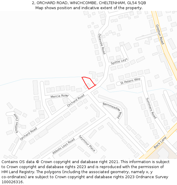 2, ORCHARD ROAD, WINCHCOMBE, CHELTENHAM, GL54 5QB: Location map and indicative extent of plot