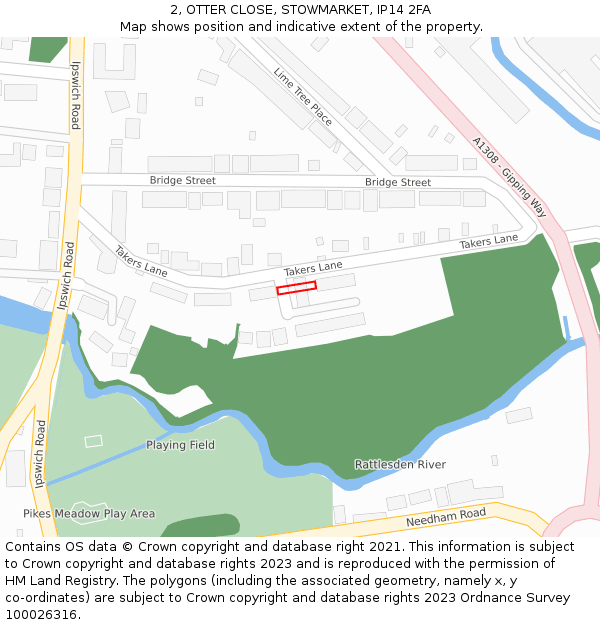 2, OTTER CLOSE, STOWMARKET, IP14 2FA: Location map and indicative extent of plot