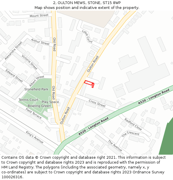 2, OULTON MEWS, STONE, ST15 8WP: Location map and indicative extent of plot