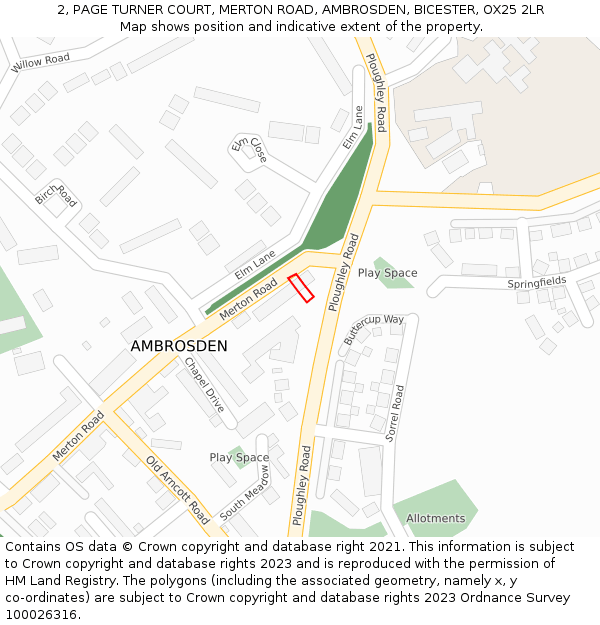 2, PAGE TURNER COURT, MERTON ROAD, AMBROSDEN, BICESTER, OX25 2LR: Location map and indicative extent of plot
