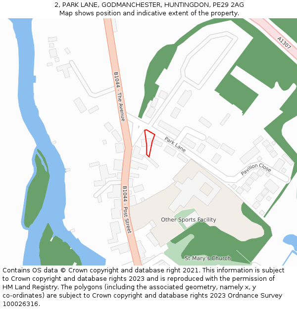 2, PARK LANE, GODMANCHESTER, HUNTINGDON, PE29 2AG: Location map and indicative extent of plot