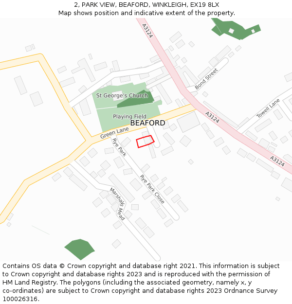 2, PARK VIEW, BEAFORD, WINKLEIGH, EX19 8LX: Location map and indicative extent of plot