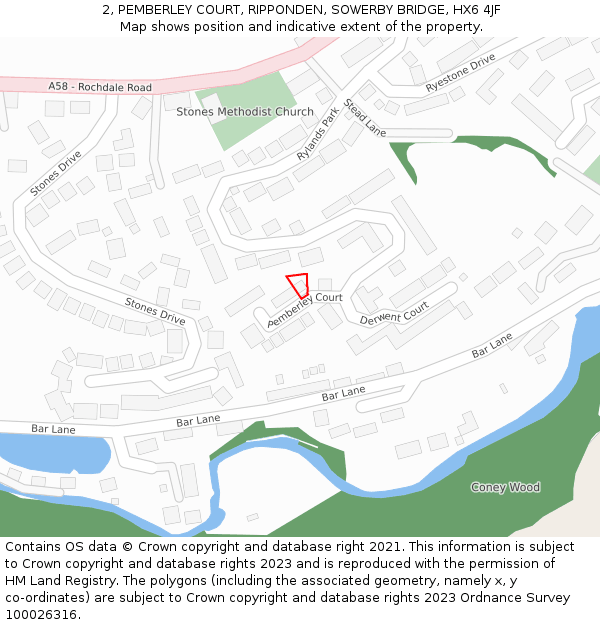 2, PEMBERLEY COURT, RIPPONDEN, SOWERBY BRIDGE, HX6 4JF: Location map and indicative extent of plot