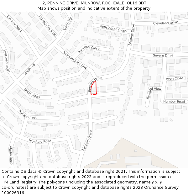 2, PENNINE DRIVE, MILNROW, ROCHDALE, OL16 3DT: Location map and indicative extent of plot